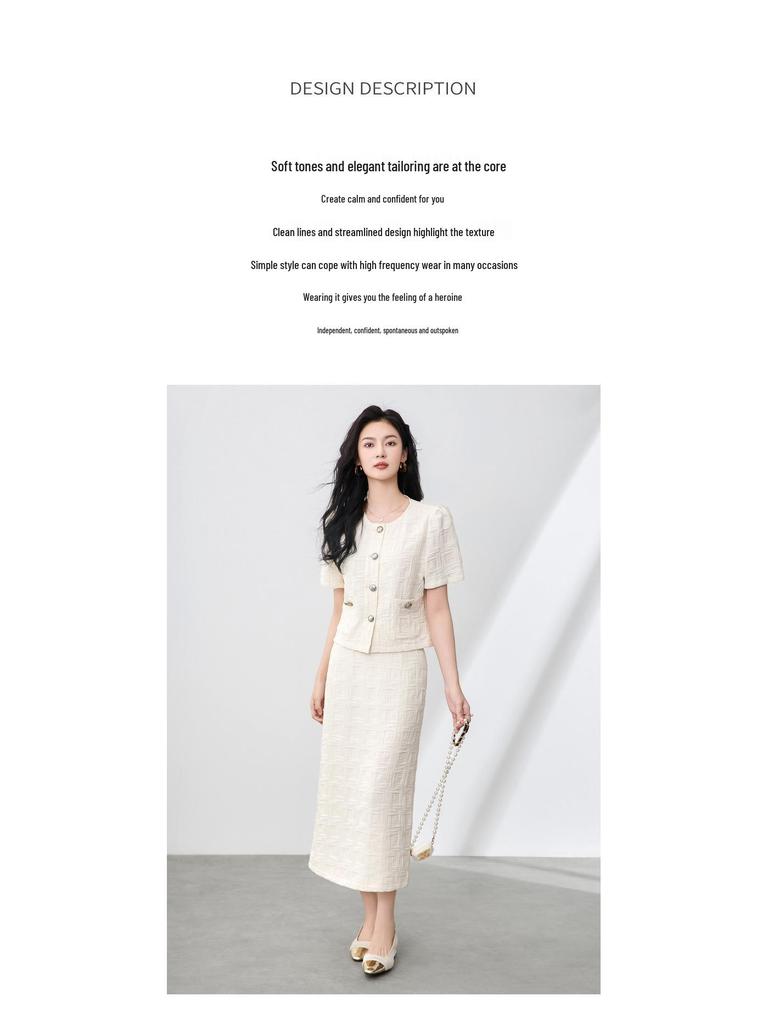 Stilvolles Sommer Kurzarm Top & Texturiertes Bodycon Midi Rock Set für Damen