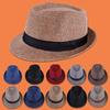 Herren Retro Einfarbige Baumwoll-Leinen Jazz Fedora Hut Sommer Outdoor Unisex Bowlerkappe Für Strand Reisen