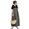 Summer 2026 Women's Japanese Style Hooded Patchwork Casual Loose Midi Dress with Short Sleeves