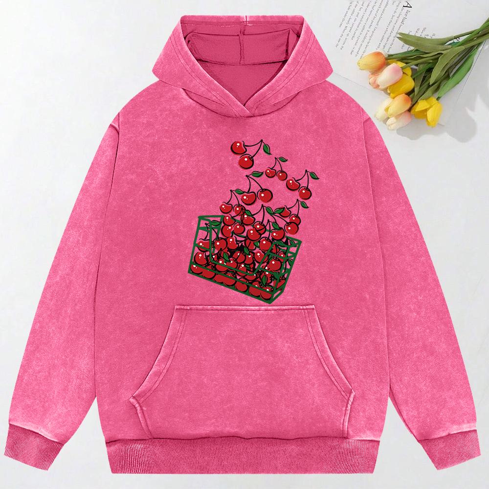 A Basket Of Cherries  Printing Washed Streetwear Women Fashion Hoodies Autumn Cotton Hoody Oversize Clothing Unisex