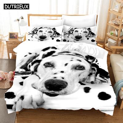 Adorabile Set Biancheria da Letto Dalmata 3d Lusso Set Copripiumino Piumone Biancheria da Letto Taglia Queen King Singolo Nero Bianco Animale Animale Domestico