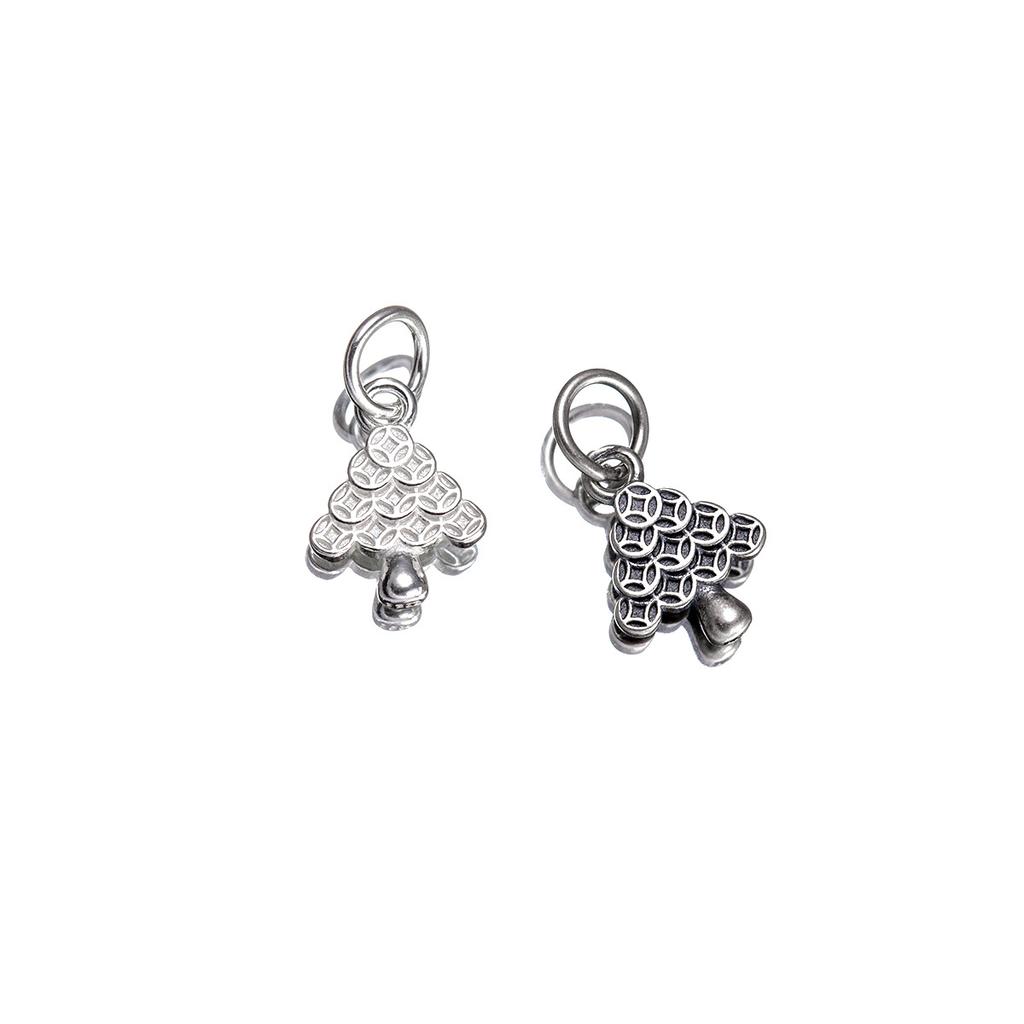 S925 Sterling Silver Vintage Christmas Tree Coin Pendant DIY Bracelet Pendant Handmade Braided Rope Material Accessories