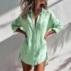 Women's Oversized Lapel Long Sleeve Solid Color Mid Length Shirt Casual Loose Blouse Tunic Top