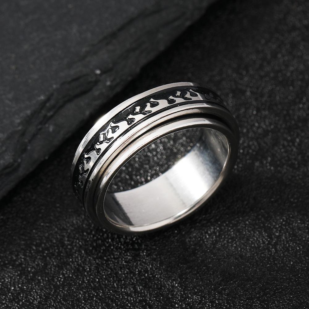Rotatable Flame Pattern Ring For Men Women Stainless Steel Classic Fashion Ring Unisex Accessories Trendy Designer Zircon Gift