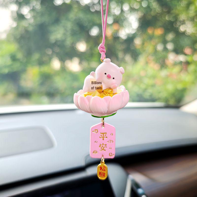 

Buddha Pig Rearview Mirror Pendant - Peaceful Car Accessory & Creative Gift