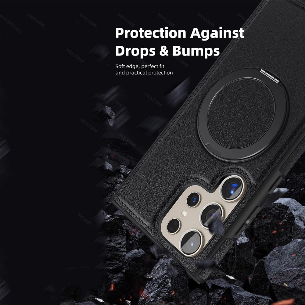 For Samsung Galaxy S24 Ultra 5G  Case Magsafe  Leather With 360 Ring Kickstand Protection Cover Shockproof Funda Phone Cover