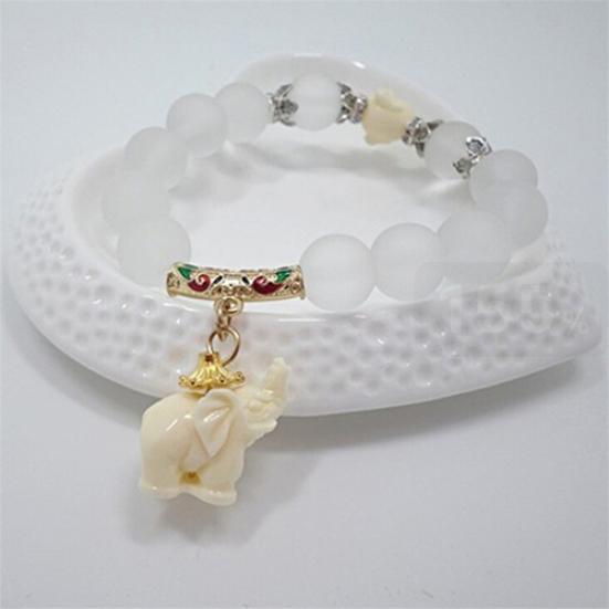 Women Vintage Frosted Bead Bracelet Cute Elephant Pendant Korean Style Bangle