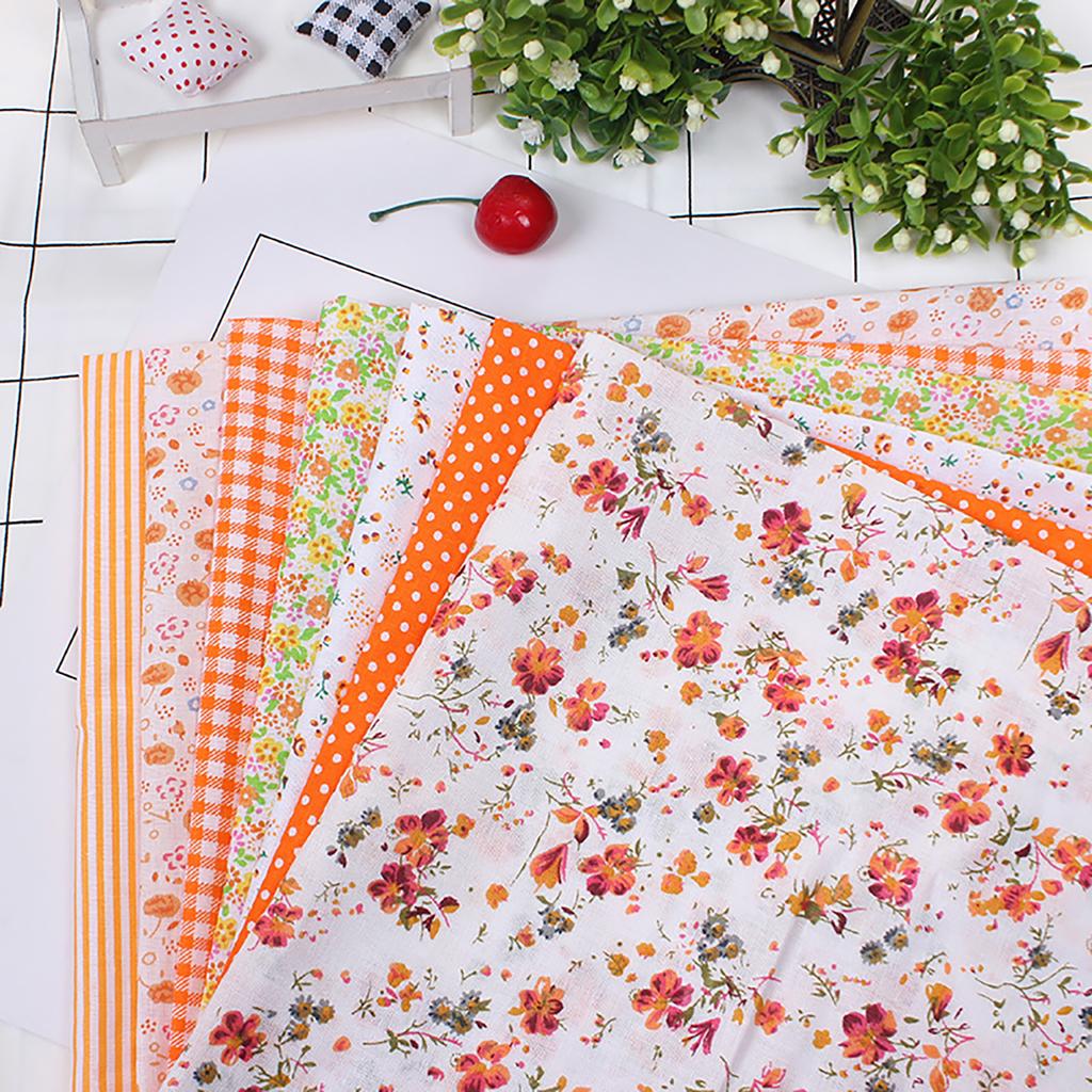 7Pcs 25x25cm Floral Patchwork Cotton Fabric Plain Cloth for DIY Sewing Quilting