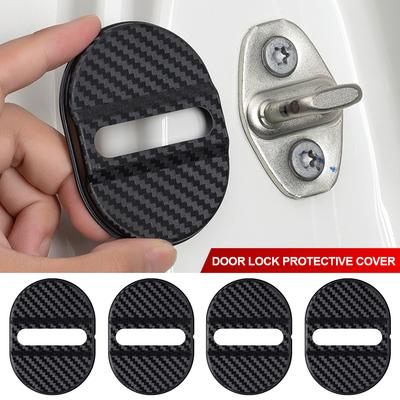 4Pcs/Set Carbon Fiber Pattern Car Door Lock Protective Cover Cushion Anti Rust Sleeve Plastic for Car Door Lock Car Accessories