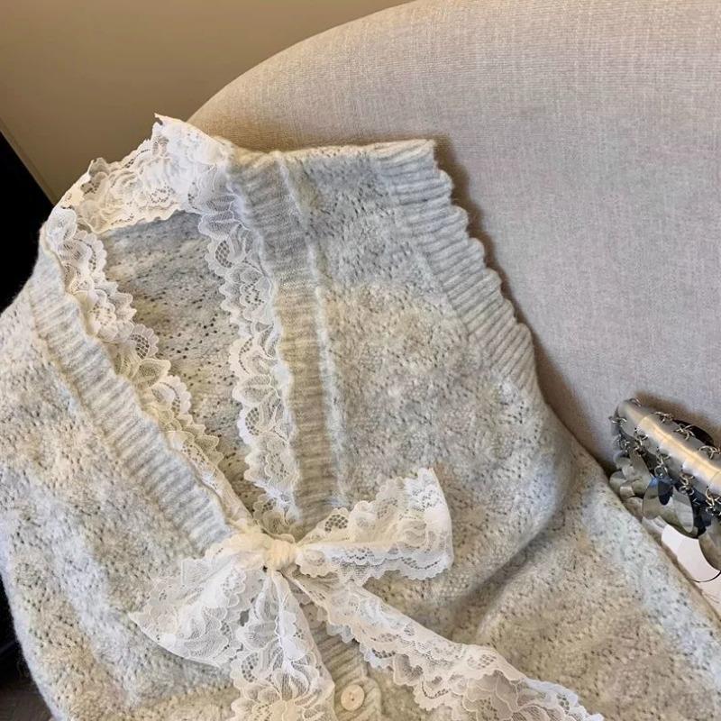 Spitze Schleife Weste Pullover Damen Neu 2025 Herbst Äußere Schicht Pulloverweste