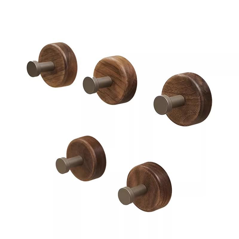 Strong Adhesive No-Drill Hook: Walnut Wood Key, Towel & Clothes Hanger for Bathroom & Hallway