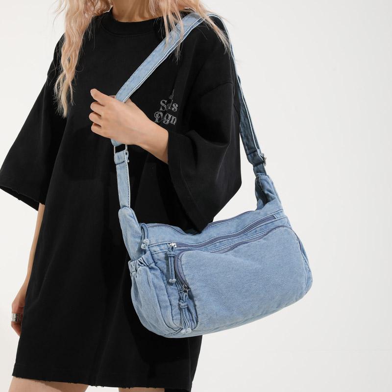 Denim Shoulder Bag Women's Crossbody Bag Commuter Large Capacity Underarm Bag