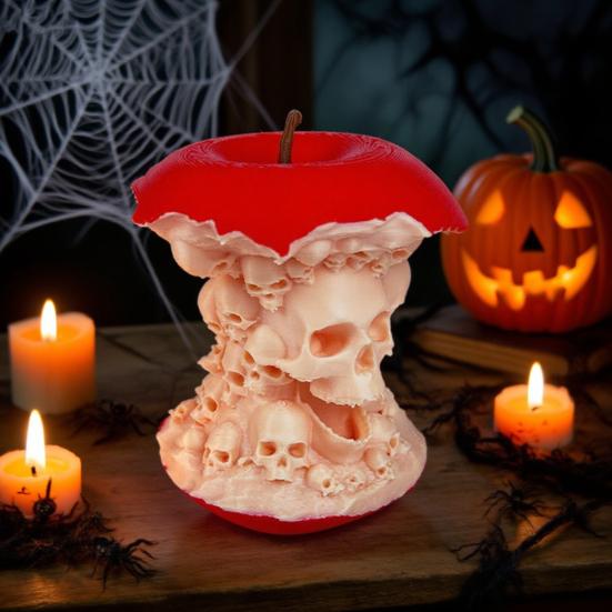 Halloween Fruit Core Skull Statue Creepy 3D Printed Skull Fruit Figurine for Indoor Home Living Room Office Desk Decor