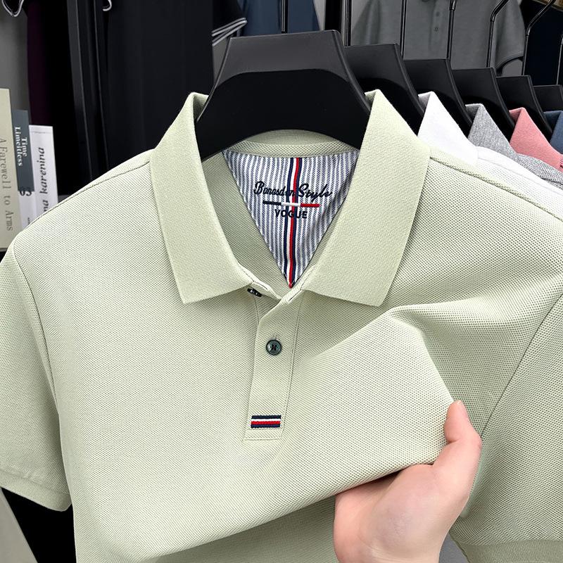 

Men s 100% Cotton Short Sleeve Polo Shirt - 2026 Summer Solid Color Breathable Lapel T-shirt M