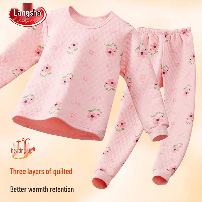 Langsha Girls' Cotton Thermal Underwear Set
