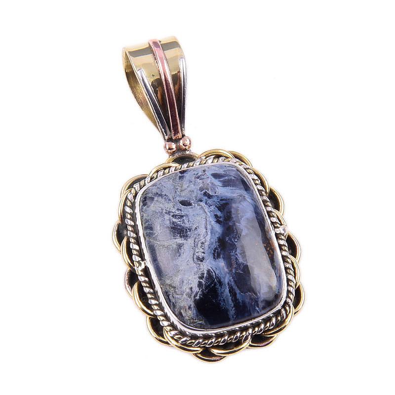 Natural Pietersite Gemstone 925 Solid Sterling Silver TwoTone Pendant 1.50" N3s37
