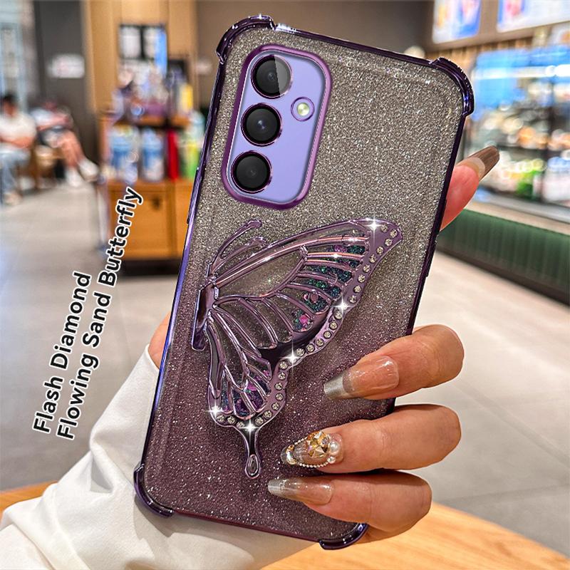 Glitter Butterfly Stand Phone Case for Samsung S25 S24 23 S22 S21 Ultra Plus S25 S23 FE A17 A07 A06 A56 A36 A16 A55 A35 A25 A15 A54 A53 A14 A13