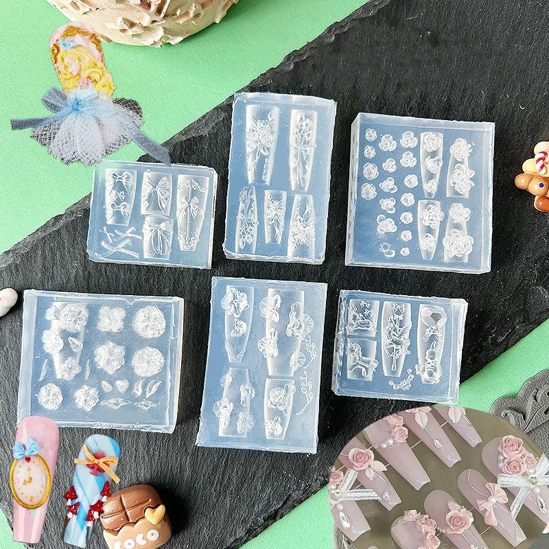 3D Flower Silicone Nail Mold Sweet Bow Rose Nails Templates DIY Nail Art Decorations Stamping Plates Manicure Design Tools