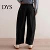 Pantaloni a coste a vita media a gamba larga da donna Vita elasticizzata Chiusura con bottone e zip Gamba larga Pantaloni casual con tasche Colore unito Pantaloni a barile