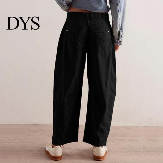 Pantaloni a coste a vita media a gamba larga da donna Vita elasticizzata Chiusura con bottone e zip Gamba larga Pantaloni casual con tasche Colore unito Pantaloni a barile