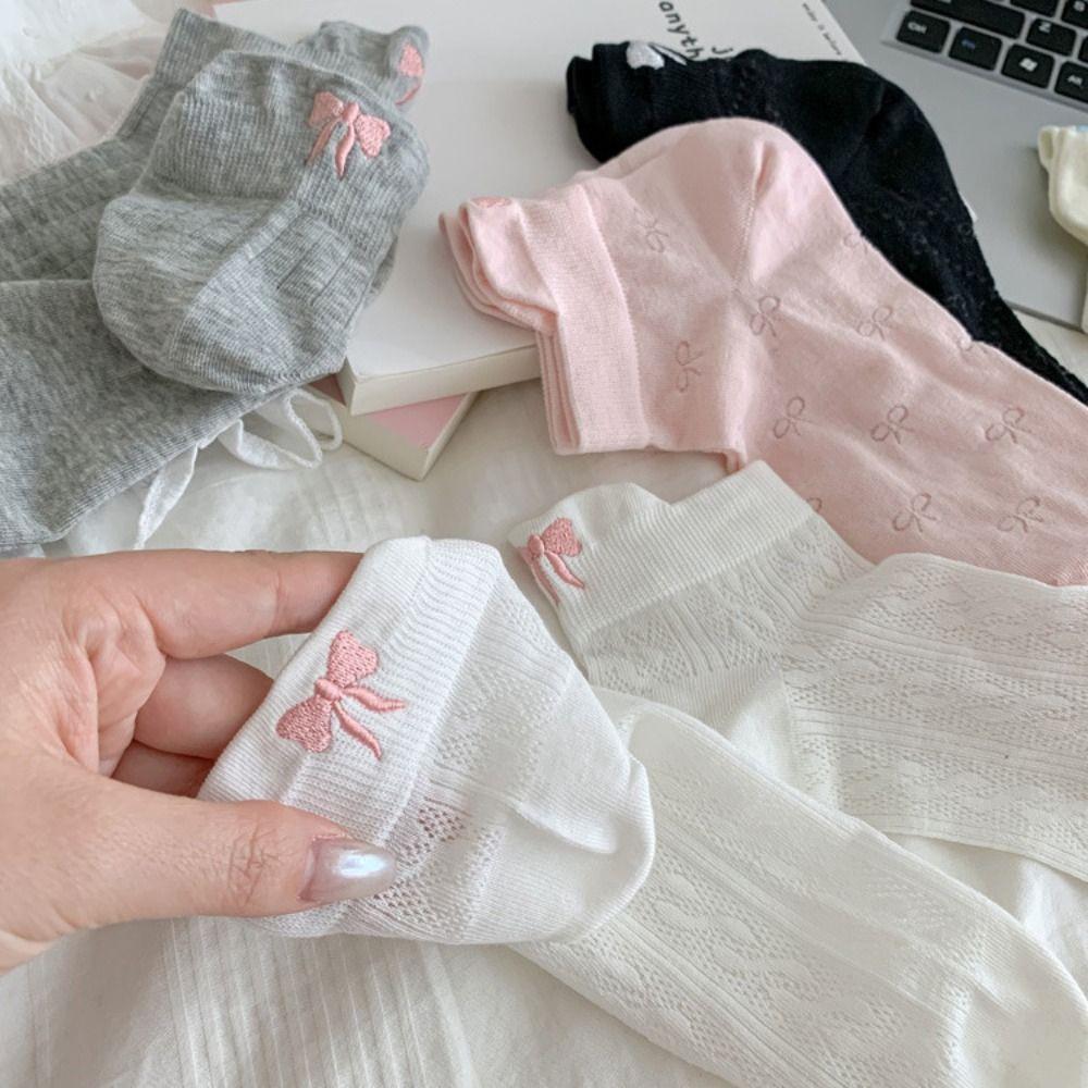6Pairs Lolita JK Embroidery Bow Socks Sweet Socks Women Soft Ballet Tube Socks  Streetwear