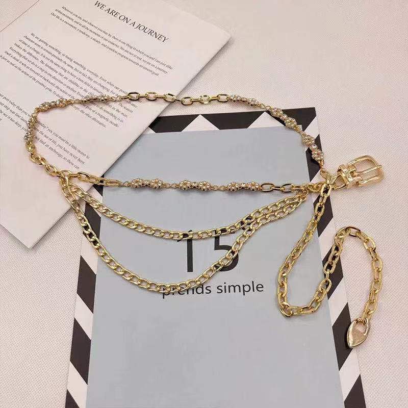 High-end Small Fragrance Style Waist Chain Women's Accessories Skirt New Trendy Metal Rhinestone Fashion Versatile Chain Belt