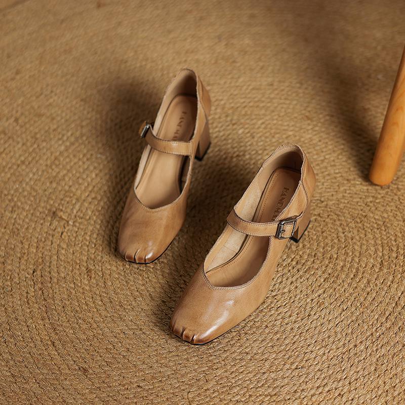 Krazing Pot Módní jarní a podzimní boty s hrubým podpatkem a přezkami, dámské boty Mary Janes s čtvercovou špičkou a lodičky z kravské kůže
