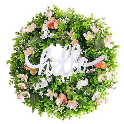 AAAF Alphabet Wreath Green Artificial Wreaths With Hello Sign Flower Wreath For Front Door Wall Window Festival Wreath