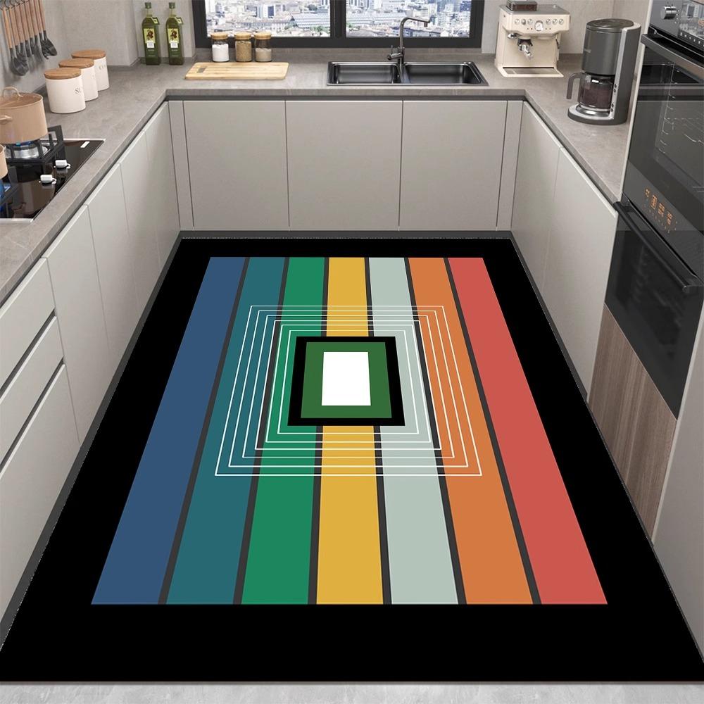 Modern Stripe Print Rug Non-slip Kitchen Floor Mats Living Room Coffee Table Mat Washable Carpet for Living Room Bedroom Decor