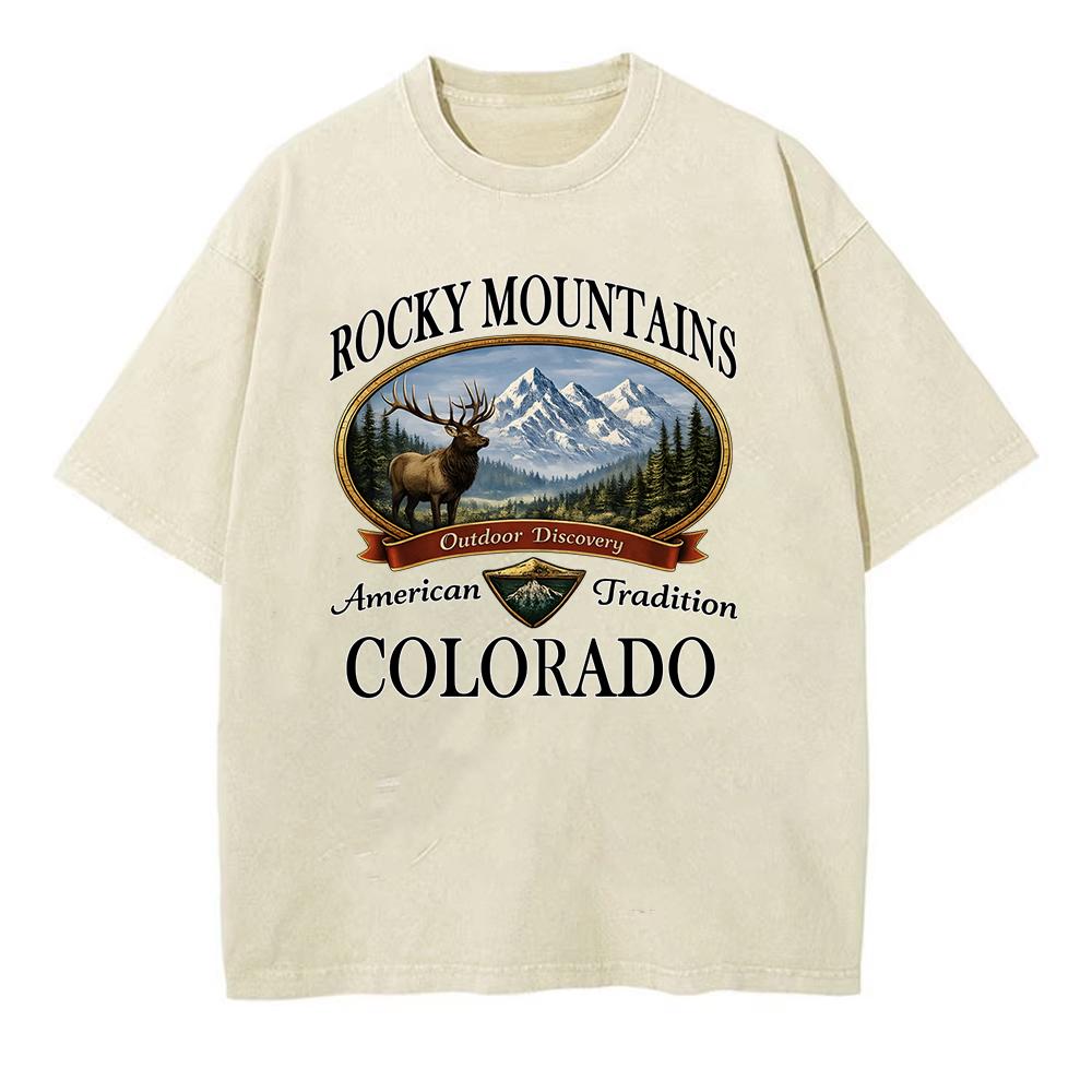 Vintage Elk Graphic Rocky Mountains Colorado Print T Shirt Unisex Unisex Outdoor Discovery Trend Camping 100 Cotton Tshirts