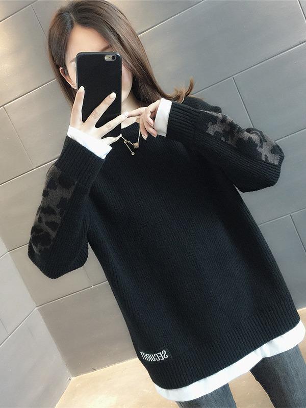 Trendy Autumn & Winter 2024 Faux Two-Piece Women's Sweater - Cozy, Thick, and Stylish Layering Essential