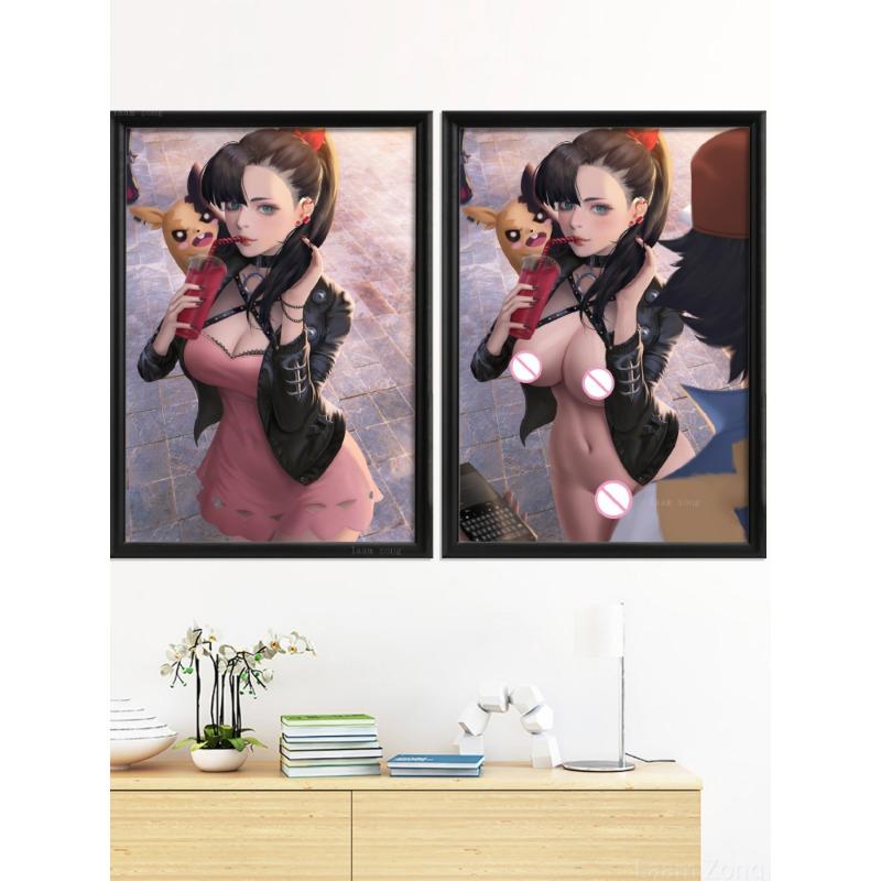 Dawn Sexy Nude Girl Art-Silk-Poster, Vlastní dekorace, Obrázek do obývacího pokoje, Domácí dekorace, Kreslená Marnie Anime Hra, Cynthia