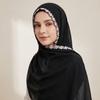 Solid Color Chiffon Hijab Elegant Turban Headscarf Soft Rose Embroidered Shawl  Prayer