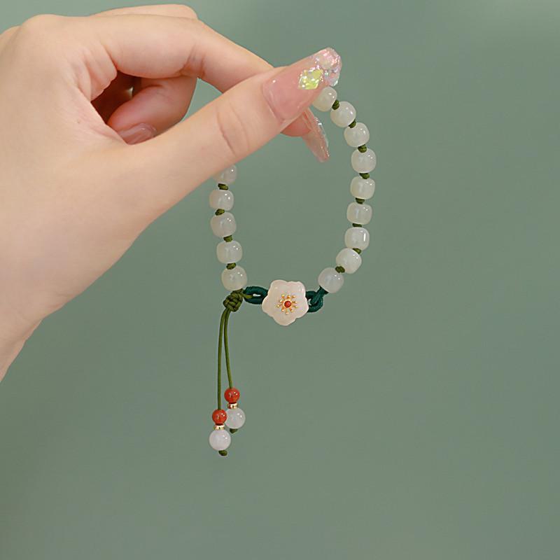 Jade Round Bead Peach Blossom Bracelet - Niche Design for Women and Students