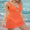 Beach Vacation Blouse for Women, Sexy Deep V Cross-cut Waist Cinched Top Dress, Metallic Flower Sequined All-over Dress