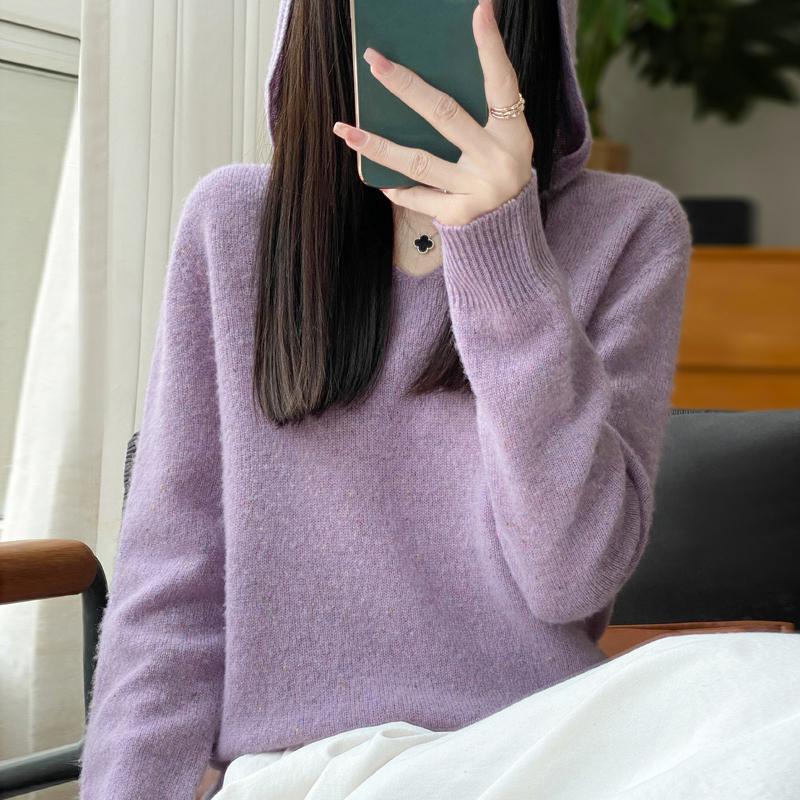 Damer Strikket Hettegenser 100% Ull Genser MODERN NEW SAGA Vinter Strikket Pullover Genser Myke Varme Ullgensere Jumper Strikket Topp