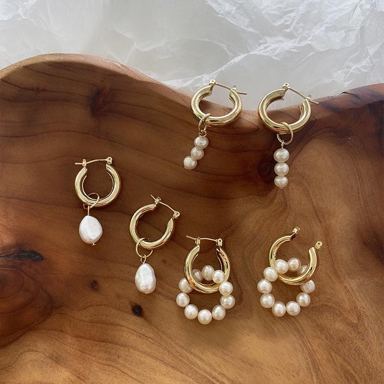 Korean Dongdaemun Retro Freshwater Pearl Dangle & Stud Earrings for Women