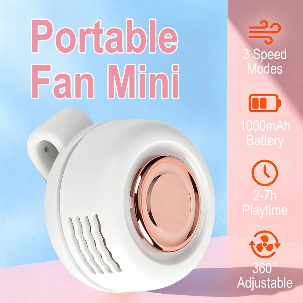 Summer Portable Mini Clip Fan Silent 1000 mAh USB Rechargeable Cooling Fan 3 Speed Whirlwind Leafless Fan Hanging Neck Waist Fan