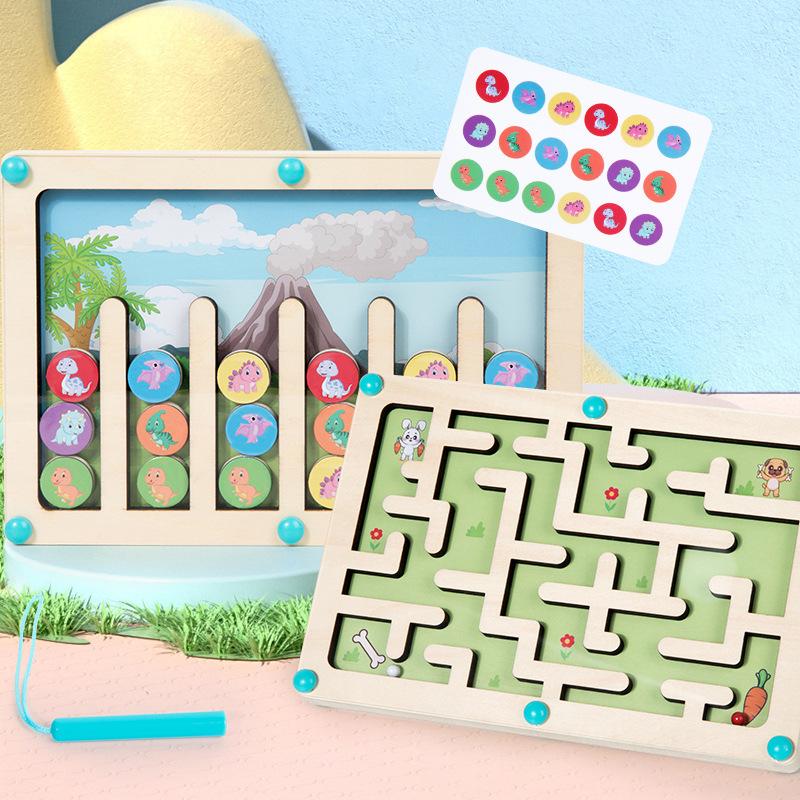 Six-Color Magnetic Wooden Maze Puzzle Toy for Children