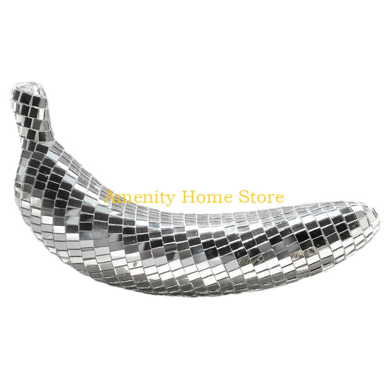 

F26C Mirrored Discos Banana Statue Model Fruit Shape Figurine for Party Table Decoration Reflective Ornaments for Festivals серебряный
