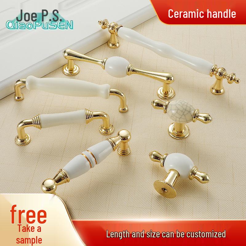 Nowoczesny Minimalistyczny Złoty Stop Aluminium Ceramiczna Rączka do Drzwi Szafek i Garderób