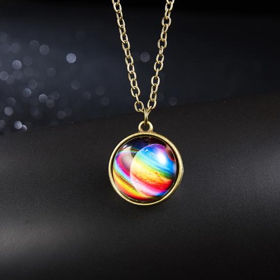 Yousheng Pendant Necklace Personality Double Sides Glow in The Dark Vintage Colorful Galaxy Glass Ball Necklace Jewelry Accessory