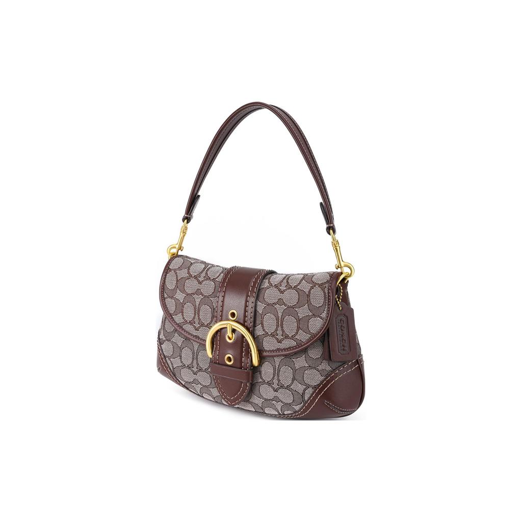 New COACH Soho Fabric With Leather Crescent Bag, Shoulder Bag Regular Women's Oak & Gray CJ814-B4S0M