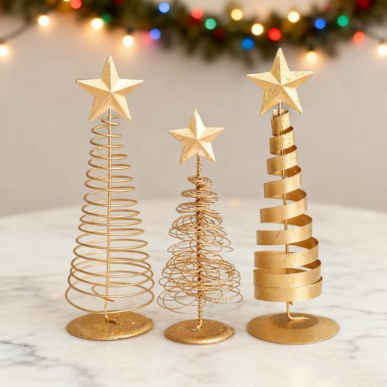 Yousheng Gold Spiral Christmas Tree Decor Glittering Tabletop Tree with Star Topper for Holiday Home Office Table Centerpiece Mantel Shelf Decor