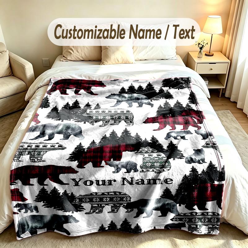 Bär Panda Thema Weiche Decke Personalisierter Benutzerdefinierter Name Text Druck Warme Decke Zuhause Sofa Schlafzimmer Dekor