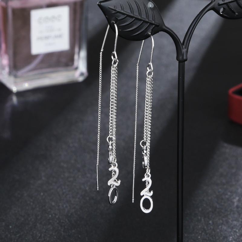 Brincos Longos Coreanos de Prata S925 Agulha Estrela & Lua Folha Trevo para Mulheres