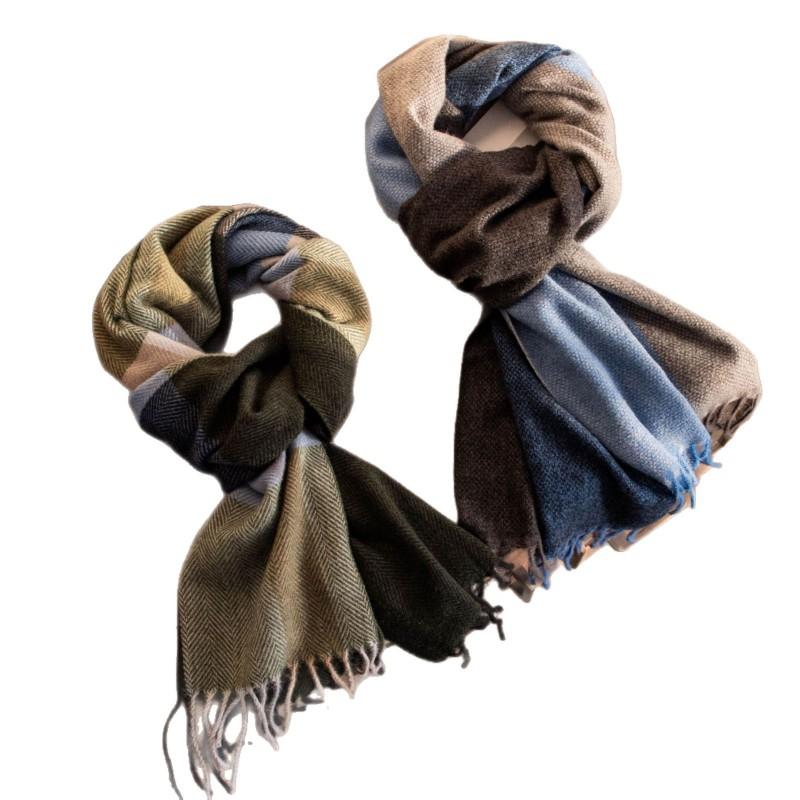 Elegant Plaid Faux Cashmere Scarf Women Warm Winter Wrap Office Commute Neck Warmer 35x180cm