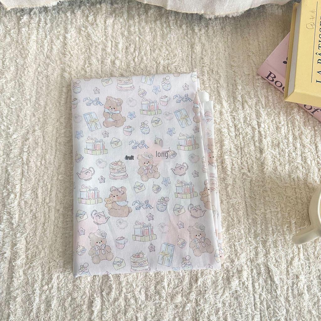 100% Cotton Digital Print Korean Cherry Bear Floral Fabric for Women's, Children's, Family Outfits & DIY Homewear