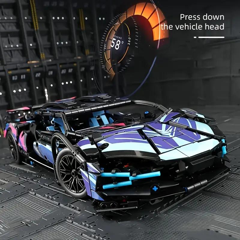 Non-Toxic 1690 Colorful Cyber Sports Car Building Block Set / Fashionable Design Eye-Catching Door Title/Difficulty Diy Car Model Display/