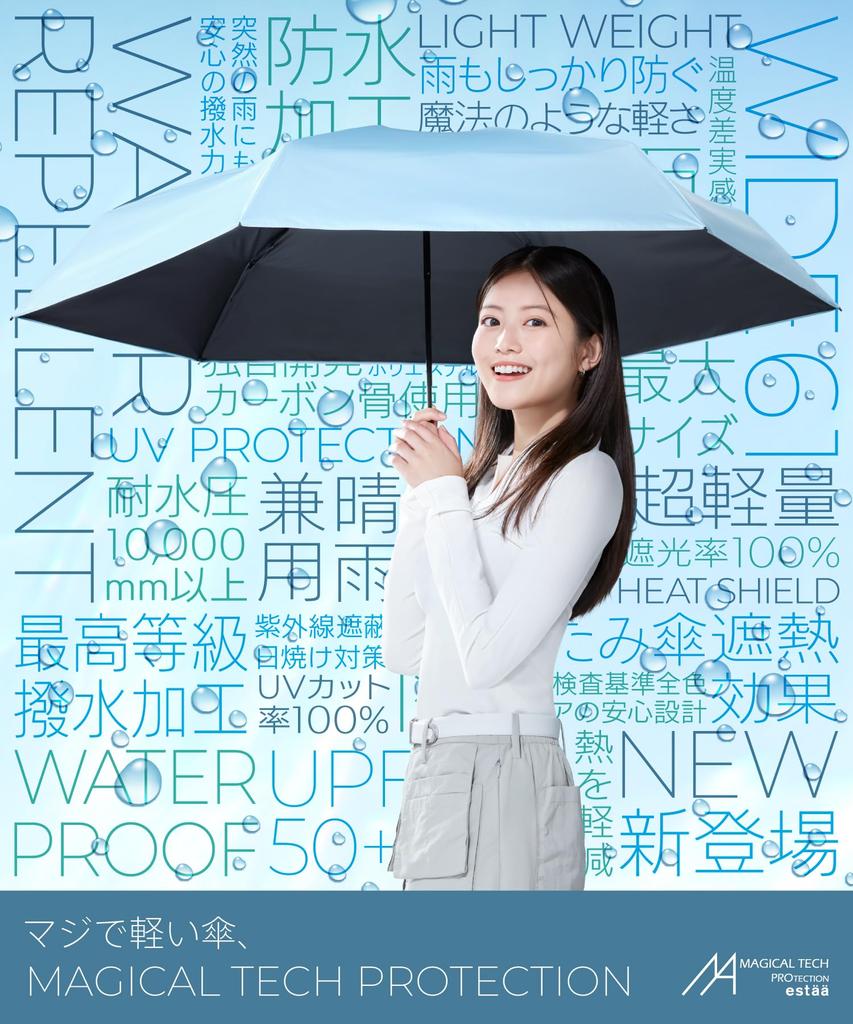 Magical Tech Protection Folding Light Heat UV For Sunny and Rainy Easy Opening and 50cm Light Mio Ambassador Umbrella, Hand-Opening, 100% Blocking,